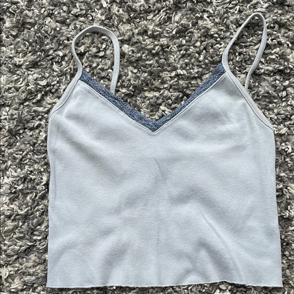 Brandy Melville Light Gray Lace Trim Tank Top